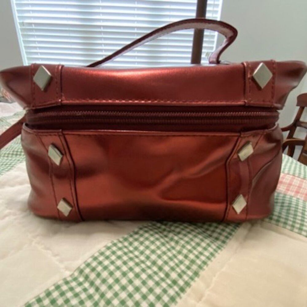 Vintage AVON * METALLIC Red MAKEUP Toiletry CASE * small TRAIN CASE SatchelPURSE